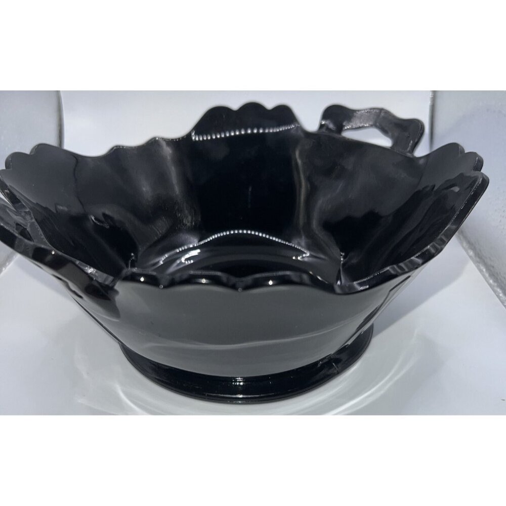 LE Smith Mt Pleasant Black Amethyst Double Shield Serving Bowl 1930s Unique 8” L